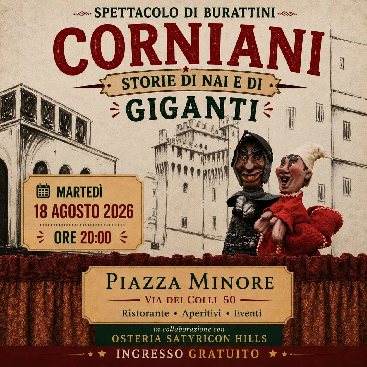 Spettacolo di burattini presso Piazza Minore – Corniani: Storie di Nai e di Giganti